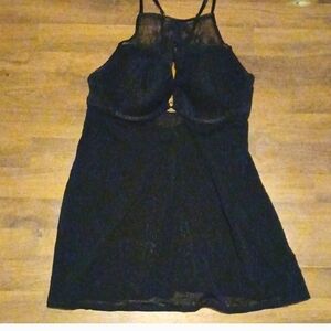 AUDEN Womens Black Lace Semi Sheer Mini Lingerie Slip Dress NWOT